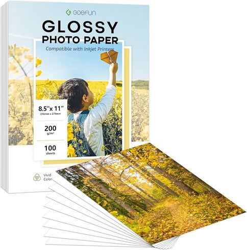 Double Sided Glossy Photo Paper 8.5x11, Goefun 200 GSM/54 LB Inkjet Printer Paper for Dye Ink for Calendars, Menus, Chip Bags and Crafting，100 Sheets in Saudi Arabia