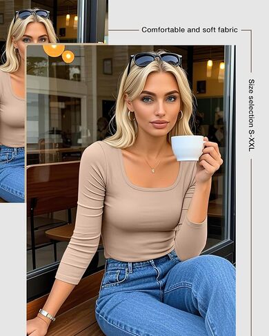 Riyiper 5 Pack Women's 3/4 Sleeve Shirts, Cotton Scoop Neck Tops Slim Fit Stretchy Basic T Shirts Casual Athletic Tees in Saudi Arabia