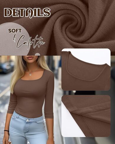 Riyiper 5 Pack Women's 3/4 Sleeve Shirts, Cotton Scoop Neck Tops Slim Fit Stretchy Basic T Shirts Casual Athletic Tees in Saudi Arabia