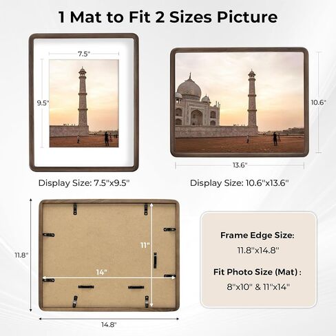 Axeman 11x14 إطارات صور خشب الجوز الصلبة مع 8x10 مع زجاج مقسى من أجل معلق الجدار ، الشاشة الرأسية أو الأفقية ، إطار صور خشبي عتيقة مع زوايا مستديرة للديكور المنزلي in Kuwait