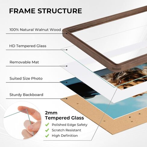 Axeman 11x14 إطارات صور خشب الجوز الصلبة مع 8x10 مع زجاج مقسى من أجل معلق الجدار ، الشاشة الرأسية أو الأفقية ، إطار صور خشبي عتيقة مع زوايا مستديرة للديكور المنزلي in Kuwait