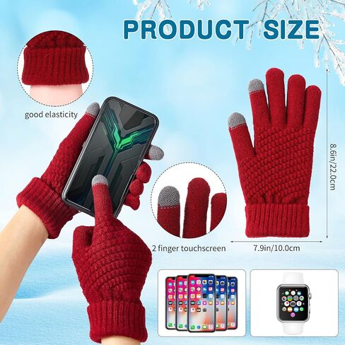 6 Pieces Women Knit Beanie Hats Touchscreen Gloves Set for Winter Cute Hats Soft Skull Cap Gifts for Christmas in Kuwait