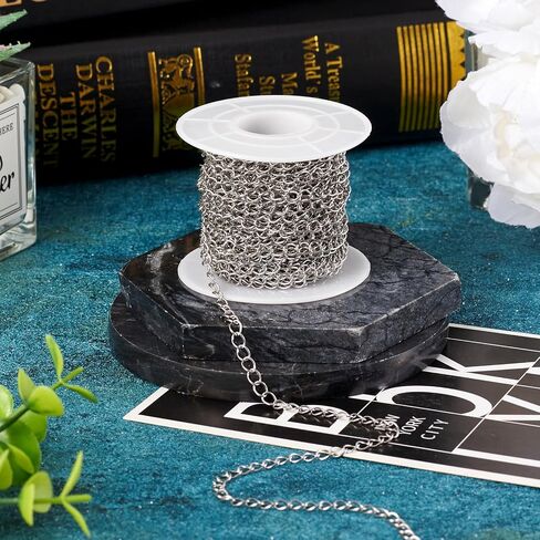 Pandahall 32.8 Feet 304 Stainless Steel Curb Chains Links 6x4x2mm Unwelded Cable Chain Necklace with Spool for Bracelet Necklace in Saudi Arabia