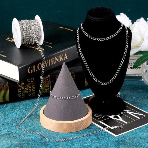 Pandahall 32.8 Feet 304 Stainless Steel Curb Chains Links 6x4x2mm Unwelded Cable Chain Necklace with Spool for Bracelet Necklace in Saudi Arabia
