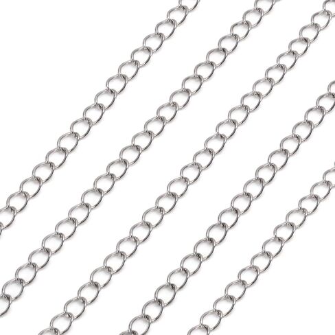 Pandahall 32.8 Feet 304 Stainless Steel Curb Chains Links 6x4x2mm Unwelded Cable Chain Necklace with Spool for Bracelet Necklace in Saudi Arabia