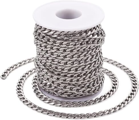 Pandahall 32.8 Feet 304 Stainless Steel Curb Chains Links 6x4x2mm Unwelded Cable Chain Necklace with Spool for Bracelet Necklace in Saudi Arabia