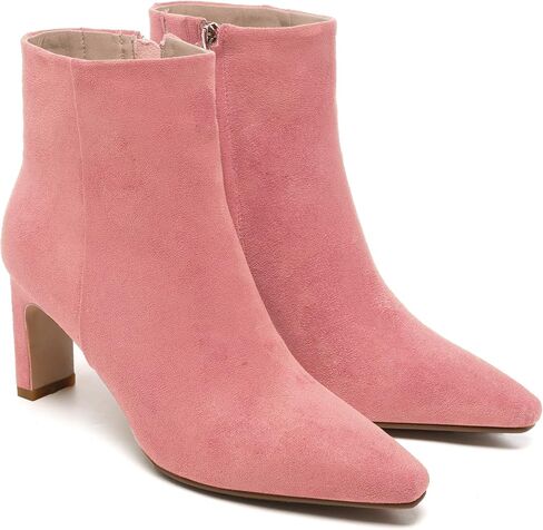 Brown Suede Ankle Boots for Women Pointed Toe Chunky High Heeled Booties Fall Dressy Short Boots with Zipper in Kuwait