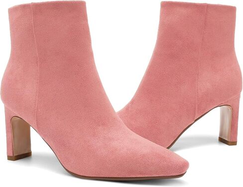 Brown Suede Ankle Boots for Women Pointed Toe Chunky High Heeled Booties Fall Dressy Short Boots with Zipper in Kuwait