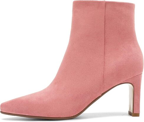Brown Suede Ankle Boots for Women Pointed Toe Chunky High Heeled Booties Fall Dressy Short Boots with Zipper in Kuwait