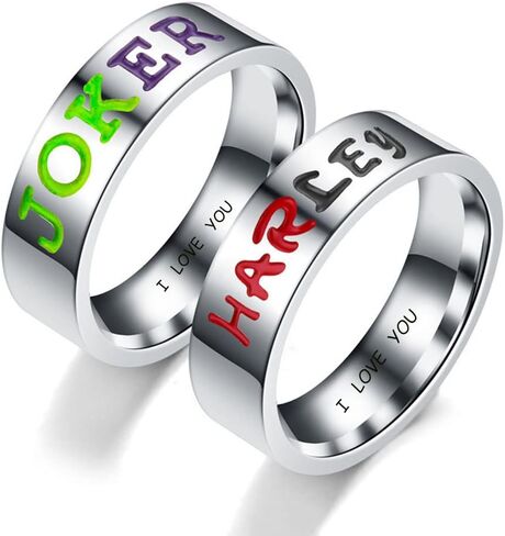 Personalized Harley and The Joker Matching Rings for Couples - Promise Set With 2 Stainless Steel Custom His and Hers Wedding Engagement Rings Size 6-11 in Kuwait