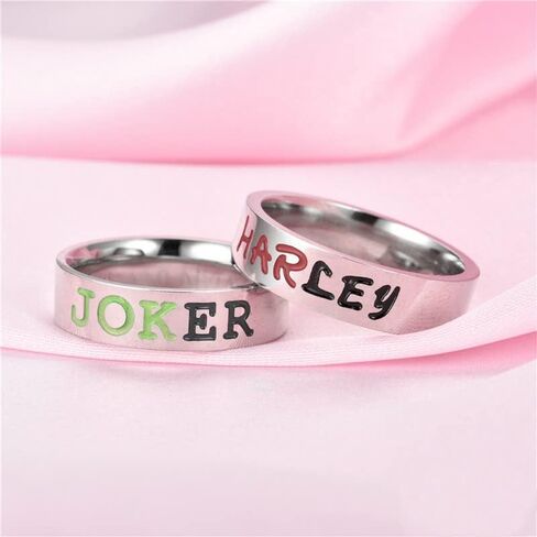 Personalized Harley and The Joker Matching Rings for Couples - Promise Set With 2 Stainless Steel Custom His and Hers Wedding Engagement Rings Size 6-11 in Kuwait