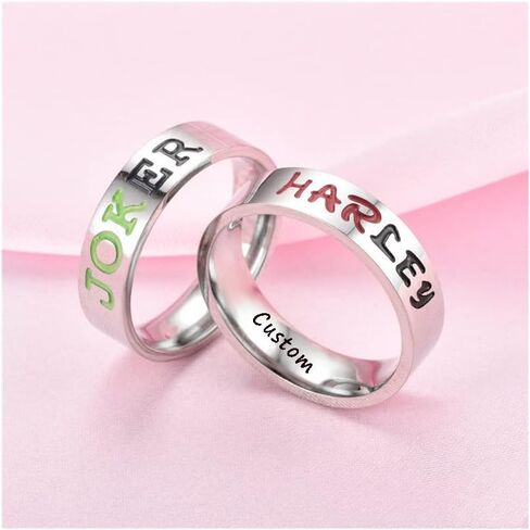 Personalized Harley and The Joker Matching Rings for Couples - Promise Set With 2 Stainless Steel Custom His and Hers Wedding Engagement Rings Size 6-11 in Kuwait