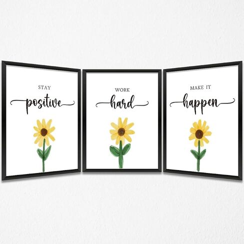 3 Pcs Inspirational Wall Art Sunflower Prints Positive Quote Wall Decor Paintings Posters for Office Home Bedroom Living Room, Encouragement Gifts for Women, Girls, Boys, Friends, Daughter, Unframed in Kuwait
