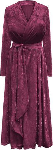 Plus Size Retro Soft Ice Velvet 1930-40's Hostess Dressing Gown Robe w/Attached Belt in Kuwait