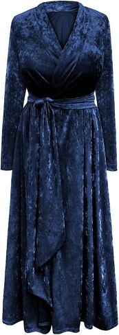 Plus Size Retro Soft Ice Velvet 1930-40's Hostess Dressing Gown Robe w/Attached Belt in Kuwait