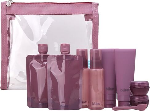 Bliss Travel Bottles Set - 10 Piece TSA Approved Leak-Free Refillable Travel Size Toiletries Containers for Skincare, Lotion, Shampoo, and Conditioner, Mauve in Kuwait