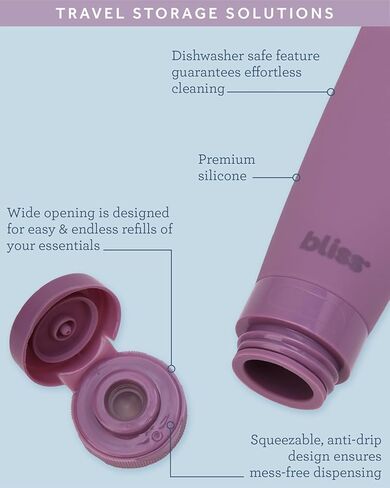 Bliss Travel Bottles Set - 10 Piece TSA Approved Leak-Free Refillable Travel Size Toiletries Containers for Skincare, Lotion, Shampoo, and Conditioner, Mauve in Kuwait
