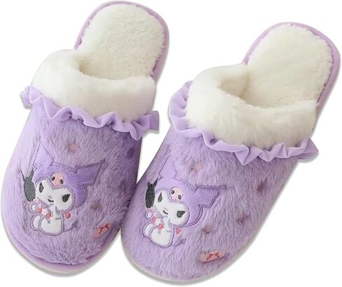 Roffatide Cartoon Cute Plush Open Back Floor Slippers Indoor Shoes Fuzzy Slippers with Rubber Sole for Women in Kuwait