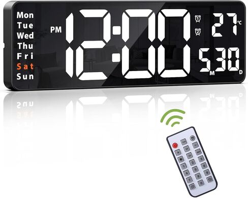 KeeKit Digital Clock, LED Wall Clock with 16" Large Display, Desktop Clock with Remote Control, Automatic Brightness Dimmer, 10 Adjustable Brightness, Suitable for Living Room - Blue in Saudi Arabia