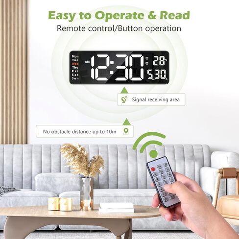 KeeKit Digital Clock, LED Wall Clock with 16" Large Display, Desktop Clock with Remote Control, Automatic Brightness Dimmer, 10 Adjustable Brightness, Suitable for Living Room - Blue in Saudi Arabia