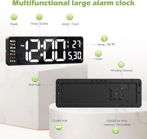 KeeKit Digital Clock, LED Wall Clock with 16" Large Display, Desktop Clock with Remote Control, Automatic Brightness Dimmer, 10 Adjustable Brightness, Suitable for Living Room - Blue in Saudi Arabia