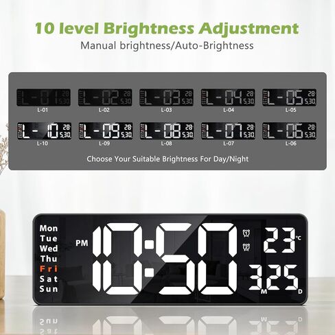 KeeKit Digital Clock, LED Wall Clock with 16" Large Display, Desktop Clock with Remote Control, Automatic Brightness Dimmer, 10 Adjustable Brightness, Suitable for Living Room - Blue in Saudi Arabia