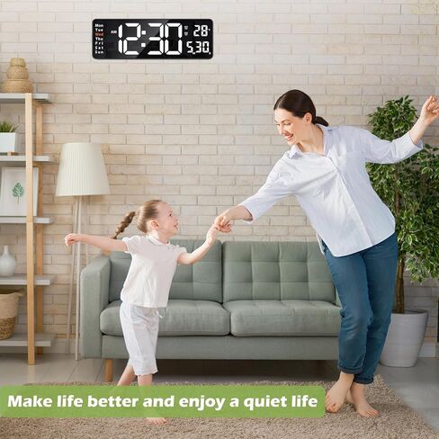 KeeKit Digital Clock, LED Wall Clock with 16" Large Display, Desktop Clock with Remote Control, Automatic Brightness Dimmer, 10 Adjustable Brightness, Suitable for Living Room - Blue in Saudi Arabia
