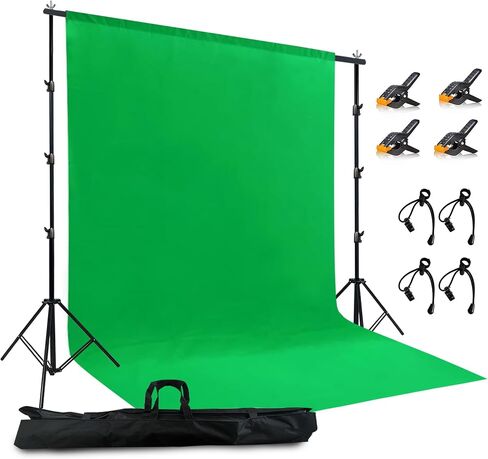 2 in 1 Green Backdrop Stand Kit, 6.5x6.5 ft Portable Dual Rod Stand kit with 6x7ft Green Backdrop-Premium Polyester for Video Streaming, Portrait Photoshoot, Wall Mounted, Parties in Saudi Arabia