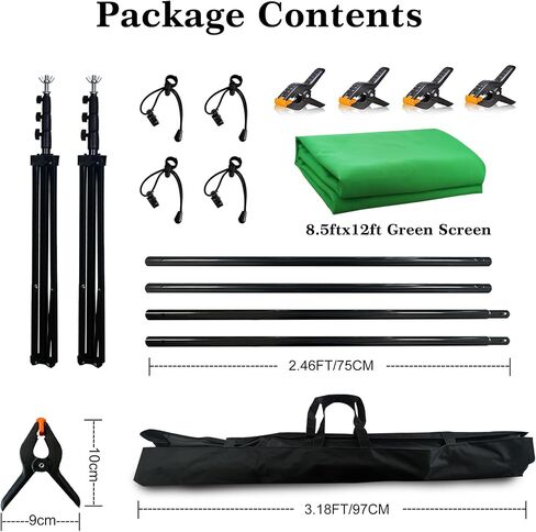 2 in 1 Green Backdrop Stand Kit, 6.5x6.5 ft Portable Dual Rod Stand kit with 6x7ft Green Backdrop-Premium Polyester for Video Streaming, Portrait Photoshoot, Wall Mounted, Parties in Saudi Arabia