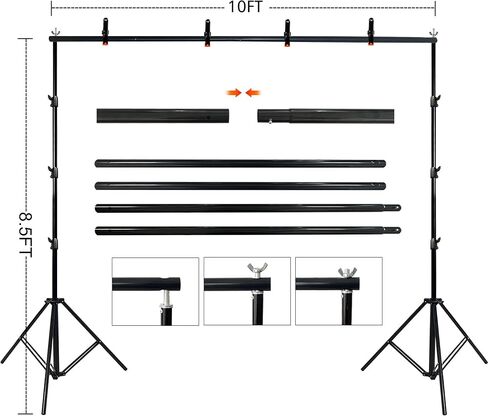 2 in 1 Green Backdrop Stand Kit, 6.5x6.5 ft Portable Dual Rod Stand kit with 6x7ft Green Backdrop-Premium Polyester for Video Streaming, Portrait Photoshoot, Wall Mounted, Parties in Saudi Arabia