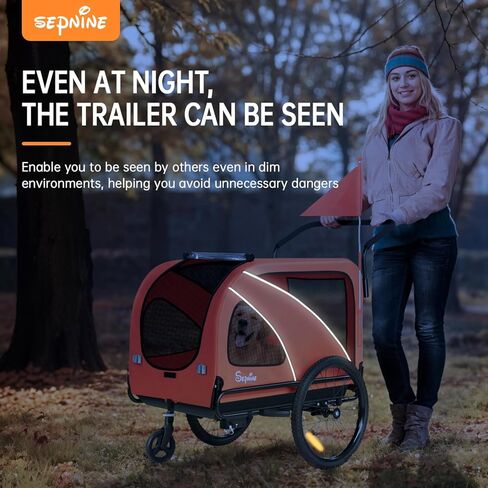 Sepnine Dog Bike Trailer, Supports up to 110 lbs, 2-in-1 Pet Stroller Cart Bicycle Carrier, Easy Folding Cart Frame with Quick Release Wheels, Universal Bicycle Coupler, Non-Slip Floor, Internal Leash in Kuwait