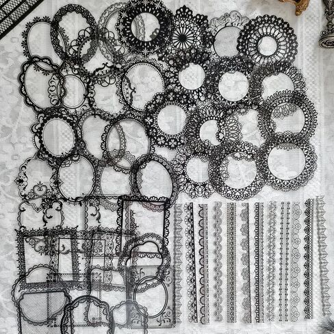 120 PCs Lace Scrapbook Stickers,Waterproof Cutout Transparent Sticker PET Transparent Lace Stickers for Scrapbooking DIY Decoration Making Notebook Frame Album Handmade in Saudi Arabia