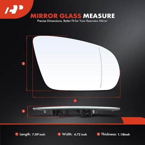 A-Premium Right Passenger Side Heated Mirror Glass with Backing Plate Compatible with Mercedes-Benz C180, C200, E300, E400, GLC300, S400, S450, S450L, GLS450 - Exterior Side View Convex Mirror in Saudi Arabia