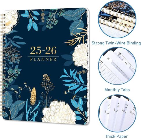 Planner 2025-2026 - Academic Planner 2025-2026, Weekly and Monthly Jul 2025 - Jun 2026, 6.4" x 8.5", Twin-Wire Binding, 180° Lay-Flat, Thick Paper, Colorful Monthly Tabs, Inner Pocket, Holidays in Saudi Arabia