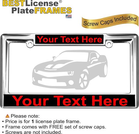 Heavy Duty Chrome Metal Personalized with Custom Text Design Laser Engraved Standard Size - Car/Automobile License Plate Frame with Free caps - Silver/Black (Qty: 1 Frame) in Saudi Arabia