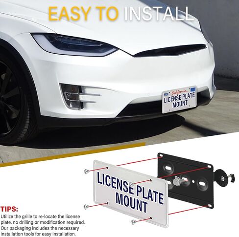Anti-Theft License Plate Holder Compatible with Tesla 2012-up Model S and 2015-up Model X, Front Grille License Plate Bracket Mounting Kit, No Drill Bumper Frame in Saudi Arabia