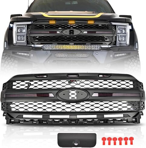 3 in 1 [Upgraded] Front Grille for F150 2021 2022 2023, with Amber Sequential Light & White DRL Light, 3 Amber LED Grill Lights Bumper Hood Mesh Grill, Front Bumper Grille in Saudi Arabia