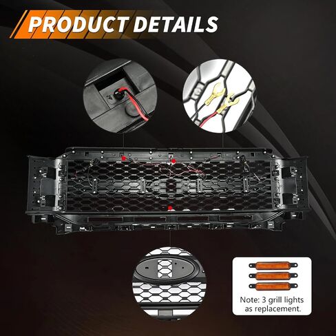 3 in 1 [Upgraded] Front Grille for F150 2021 2022 2023, with Amber Sequential Light & White DRL Light, 3 Amber LED Grill Lights Bumper Hood Mesh Grill, Front Bumper Grille in Saudi Arabia