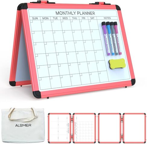 4 Sided Foldable Whiteboards Calendar, 17"x13" Desktop Whiteboard, Integrating with Monthly and Weekly Planner, Multi-Functional Whiteboard Suitable for Home, School and Office. in Saudi Arabia