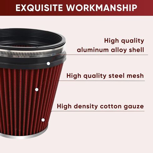 6" 152mm Cold Air Intake Filter Clamp-On Replacement High Flow Inlet Air Filter High Performance Washable Cone Filter 7" Tall Red in Kuwait