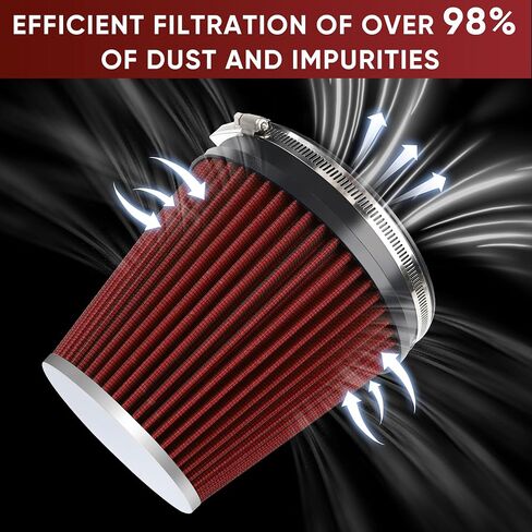 6" 152mm Cold Air Intake Filter Clamp-On Replacement High Flow Inlet Air Filter High Performance Washable Cone Filter 7" Tall Red in Kuwait
