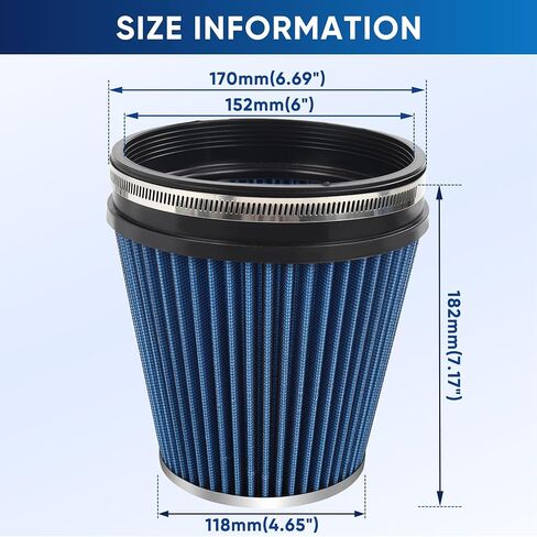 6" 152mm Cold Air Intake Filter Clamp-On Replacement High Flow Inlet Air Filter High Performance Washable Cone Filter 7" Tall Red in Kuwait