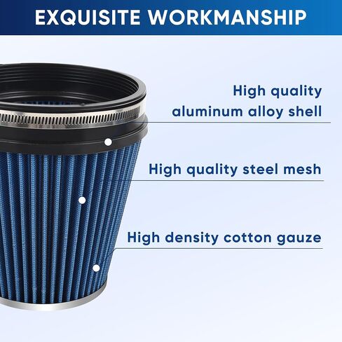 6" 152mm Cold Air Intake Filter Clamp-On Replacement High Flow Inlet Air Filter High Performance Washable Cone Filter 7" Tall Red in Kuwait