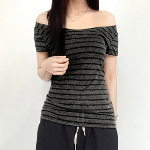 Women Stripe Off Shoulder Long Sleeve Grunge Shirt Tops Y2K Graphic Aesthetic Gothic T Shirts Vintage Tee Fall Clothes in Saudi Arabia