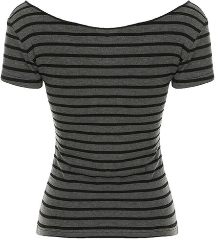 Women Stripe Off Shoulder Long Sleeve Grunge Shirt Tops Y2K Graphic Aesthetic Gothic T Shirts Vintage Tee Fall Clothes in Saudi Arabia
