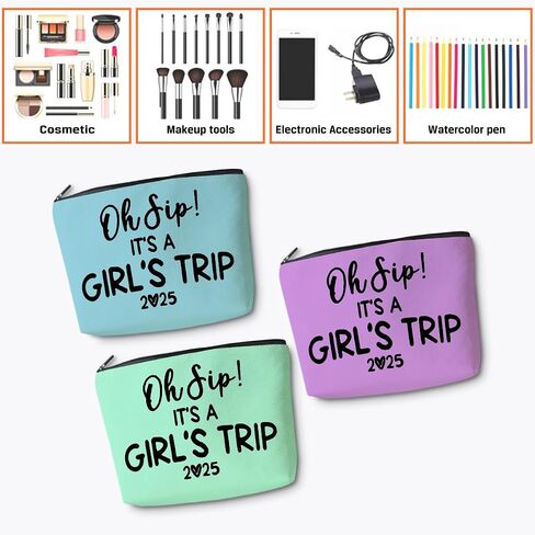 4 Pcs Girl Trip 2025 Makeup Bag Funny Girls Trip Gifts Favors Girls Weekend Gifts Weekender Bag Summer Vacation Birthday Christmas Cosmetic Bag Bachelorette Party Friendship Gifts for Women BFF Friend in Saudi Arabia