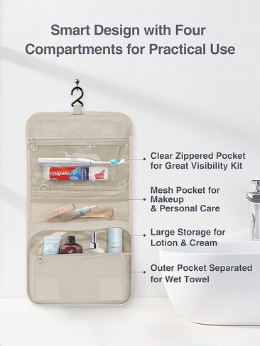 Luxtude Small Hanging Toiletry Bag for Women, Water-resistant Travel Toiletry Bag with Hanging Hook, Portable Toiletry Travel Organizer Bag for Toiletries, Shower, Bathroom, Cosmetics etc.(Blue) in Kuwait