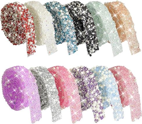 Jongdari Glitter Self Rhinestone Rhinestone Ribbon Tape ، ملصقات شرائط مبهرجة من الكريستال الزخرفية لحرف DIY ، 10 ألوان بعرض 9 ملم مجموع 10 ياردة in Kuwait