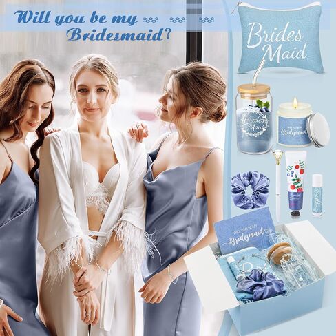 Meanplan 14 PCS مجموعة هدايا اقتراح وصيفات الشرف ، هل ستكون هدايا وصيفات الشرف مع اقتراح مربع كوب كوب مكياج الأكياس الشفاه شمعة الكريما in Saudi Arabia