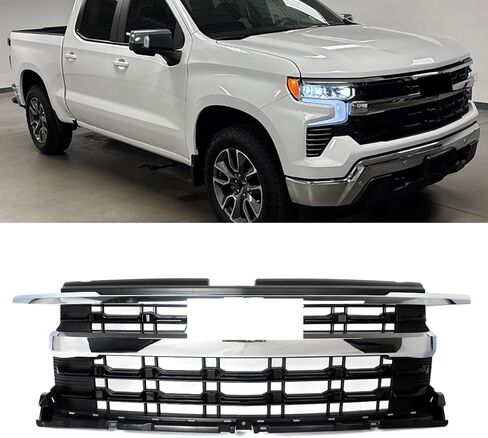 Chrome Front Grille Compatible with 2022 2023 2024 Chevy Silverado 1500 LTZ Style Grill Assembly Replace For 85516947 in Saudi Arabia